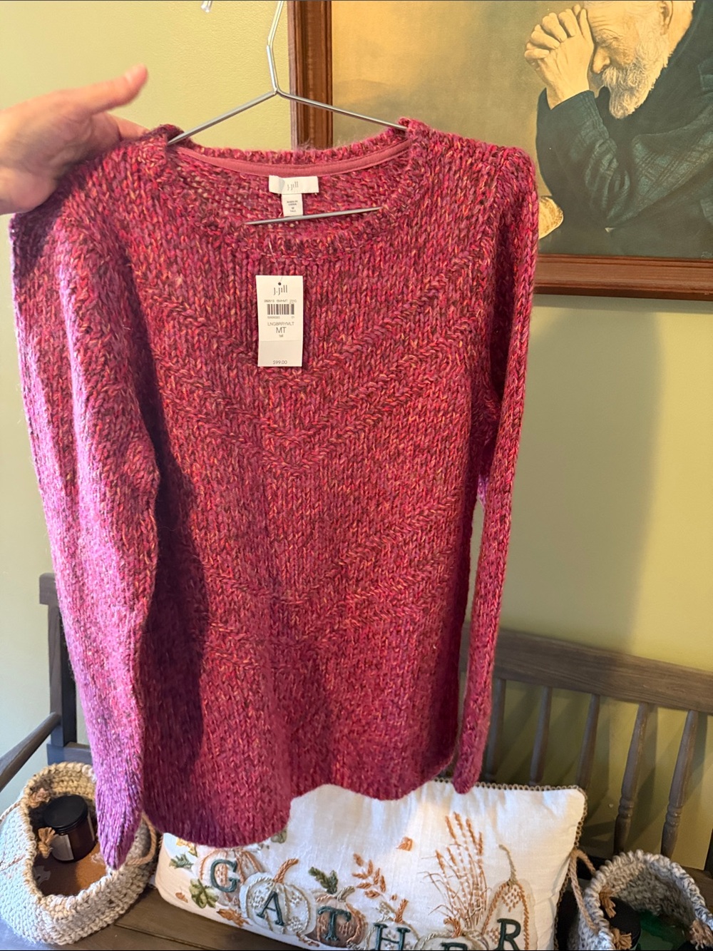 J. Jill Marled Raspberry Crewneck Sweater size M Tall
